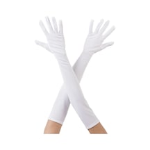 Beyaz Renk Dirseğe Kadar Uzun Kumaş Eldiven 40 Cm Çok Renkli