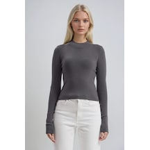 Bisiklet Yaka Crop Triko Kazak 1405 Antrasit
