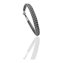 Gümüş Tamamen El İşçiliği Kazaziye İşlemeli Örgülü Erkek Bileklik Barcode Siyah 87165774