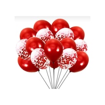Pastel Kırmızı Konfetili Kırmızı Balon Şeffaf Balon Seti 10 Adet Kırmızı Şeffaf Kırmızı Şeffaf