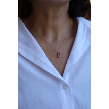 Yenigün Kuyumculuk 14 Ayar Altın Kırmızı Damla Taş Kolye Kly22973