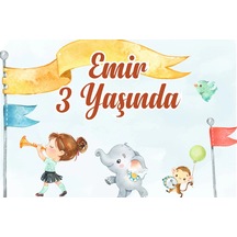 Fil Ve Maymun Temalı Doğum Günü Afişi 50x70 Cm