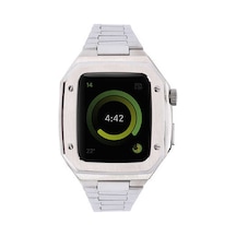 Watch 45mm Metal Petek Kasalı Kordon - Gümüş Ahşap