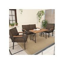 Mygusi Hayal Balkon, Cafe, Metal Kanepe Koltuk Takımı , Bahçe Mobilyası, 2+1+1 + 70x110 Masalı Kahverengi
