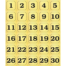 1-30 Kapı, Masa, Dolap Numarası Altın Metal Etiket 5x5 Cm