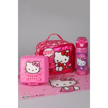 X Dekomus Lisanslı Hello Kitty Love Shine Collection Beslenme Çantası,600 Ml Çelik Matara,beslenme Örtüsü Ve Beslenme Kabı Seti Altın