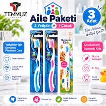 Dynamic Aile Paketi Diş Fırçası Seti 3 Adet 2 Yetişkin Medium + 1 Çocuk Extra Soft Karışık Renk