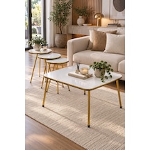 Sulorahome Gold Metal Leg 4-piece Coffee And Side Table Set Beyaz - Altın