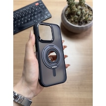 Apple Uyumlu iPhone 14 Pro Standlı Ve Yüzüklü Magsafe Kılıf Soocase721 Siyah