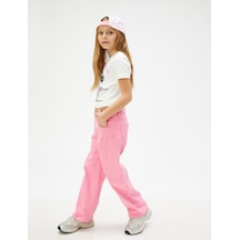 Koton Düz Paça Cepli Rahat Kesim Kot Pantolon - Straight Jean Beli Ayarlanabilir Lastikli Pembe 3skg40051ad Gül
