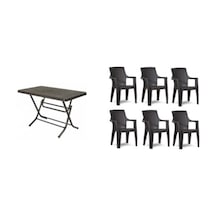 Buyukarısoy Elegance Rattan Efektli 4 6 Plastik Sandalye 70X120 Masa Takımı