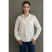 Beyaz Modern Kesim Kadın Gömlek Mg2674