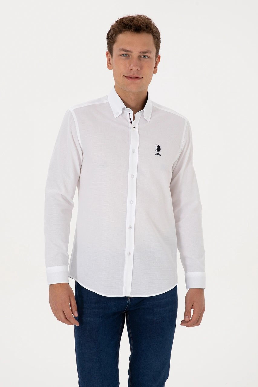 U.s. Polo Assn. Erkek Beyaz Gömlek Desenli 50308524-vr013 Beyaz