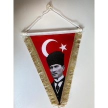 Üçgen Bayrak-Kalpaklı Atatürk- Türk Bayrağı