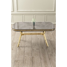 Canisa Concept Olya Serisi 90x168 Lak Panel Gold Ayak Antrasit İroni Sabit Mutfak Masası Antrasit İroni Masa Ayaklar Gold