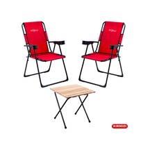 2 Adet Katlanır Kamp Sandalyesi Ve Masa Seti - Rest - Kırmızı - 130 Kg Taşıma Çok Renkli