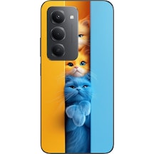 Redmi 15 Uyumlu Mavi Sarı Kediler Baskılı Silikon Kılıf Renkli