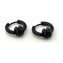 Iki Boğumlu Halka Tasarım Siyah Paslanmaz Çelik Erkek Küpe E796