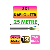 Öznur 3x1 Ttr Kablo Siyah Metre Seçenekli - 25 Metre