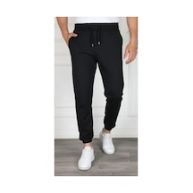 Butik İstanbul Erkek Jogger Eşofman Altı Rahat Kalıp, Cepli, Lastikli Paça, Günlük Spor Pantolon - Siyah