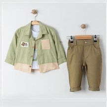 Mnk Baby & Kids Cepli Gömlek , Pantolon , T-shirt 3parça Erkek Bebek Takım Mnk31106 Yesil