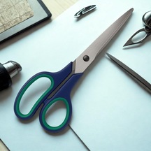 Jouis Makas 21.5 Cm Paslanmaz Çelik Büyük Ofis Makası Ergonomik Kauçuk Saplı, Yeşil-lacivert Renkli, Ev & Bü