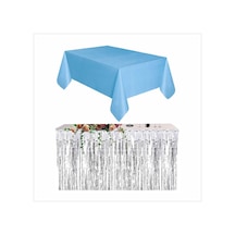 Mavi Masa Örtüsü Ve Gümüş Masa Eteği