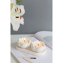 Bernami Biblo Pinterest 3'lü Dekoratif Lotus Mum Ve Beyaz Tabak Seti