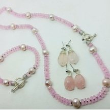 2632 Hindistan El Kesimi Pembe Kuvars Doğal Pembe İnci Zirkon El Yapımı Kolye Açık Pembe