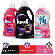 Perwoll Sıvı Çamaşır Deterjanı Siyah 2970 ML + Renkli 2970 ML + Vernel Max Yumuşatıcı Çiçek Ferahlığı 1320 ML