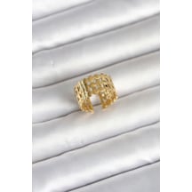 316l Çelik Gold Renk Hasır Model Kadın Yüzük - Tj-byk4161 Renkli