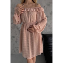Dipmoda Kadın Camel Madonna Yaka Mini Ponpon Şifon Elbise Dpk2057 Camel