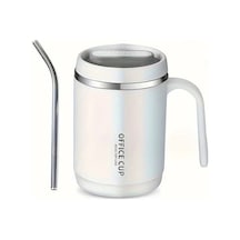 Honeybeeshop Beyaz 16.91oz Paslanmaz Çelik Yalıtımlı Kahve Termosu Kapak Ve Pipet Beyaz