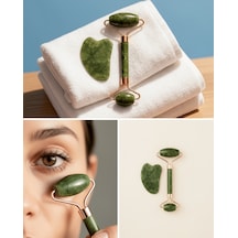 Yeşim Taşı Yüz Bakım Seti, Çift Başlıklı Roller Ve Gua Sha