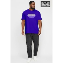 Superlife Erkek Büyük Beden Los Angeles Baskılı 3xl-6xl Bisiklet Yaka Tshırt Spr26bts510-18 Saks Mavi