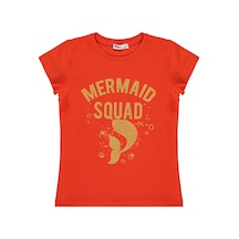 Civil Girls Mermaid Baskılı 6-9 Yaş Tişört - Turuncu Koyu Turuncu