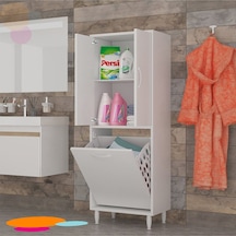 Kirli Sepetli Banyo Dolabı Beyaz