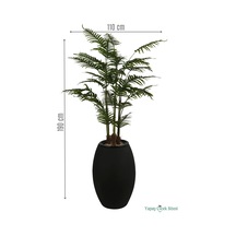Yapay Çiçek Sitesi Siyah Fiber Saksıda 3 Gövdeli Yapay Areka Palmiye Ağacı 190 Cm Yeşil