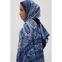 Mirsoy Scarf Almira Pamuk Etnik Desen Şal İndigo