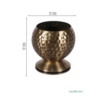 Yapay Çiçek Sitesi Metal Dekoratif Darbeli Küre Saksı 12 Cm Bronz