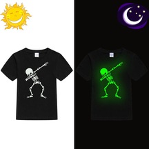 Jiangkao Karanlıkta Parlayan Kafatası Baskılı Tshirt Siyah 1 Yaş