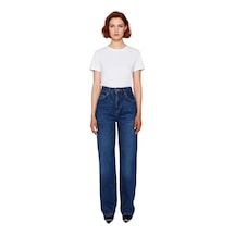 Ersefa Kadın Wide Leg Denim Pantolon Yüksek Bel Fonksiyonel Dayanıklı Ka Koyu Mavi