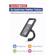 Motosiklet İçin Su Geçirmez Telefon Tutucu Ayna Bağlantılı Şarj Girişli Ve Kulaklık Girişli Beyaz - Siyah