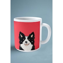 Border Collie Köpek Isimli Kişiye Özel Baskılı Kupa Bardak Kırmızı Çok Renkli