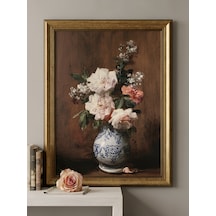 Vintage Gold Altın Çerçeveli Tablo 60x80 Cm Klasik Çiçek Natürmort Sanat Eseri Büyük Boy Dekoratif Duvar Dekoru Tablosu Yağlıboya Görünümlü Dokulu Baskı 50x70 Cm