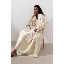 Nervürlü Geniş Elbise Sarı Sarı