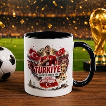 Bk Gift Türkiye Taraftar Temalı Dünya Futbol Kupası Tasarımlı Siyah Kupa Bardak-3 Tek Yürek Milli Takım Ruhu Beyaz