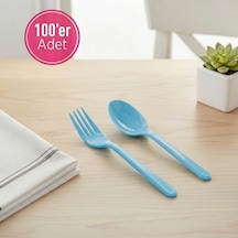 100 'er Adet Mavi Plastik Lüx Çatal Ve Kaşık Seti