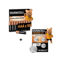 Duracell Basıc Aaa İnce Alkalin Kalem Pil 10'lu Paket & Cr 2032 Lityum Düğme Pil 4'lü Paket