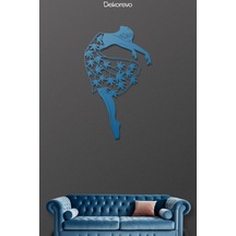 Zarafetin Dansı: Yaprak Detaylı Balerin Metal Duvar Tablosu - Metal Duvar Sanatı - Mavi - 30 X 50 Cm